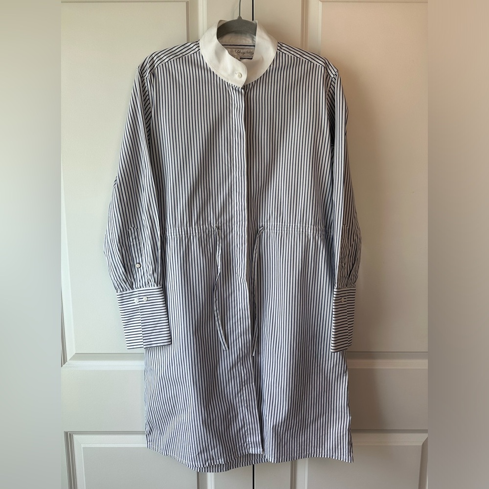 Claridge + King Classic Striped Tie-Waist Shirt Dress Blue and White Size Large